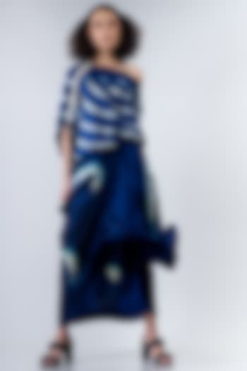 Blue Gathered Cowl Skirt Set by Nupur Kanoi