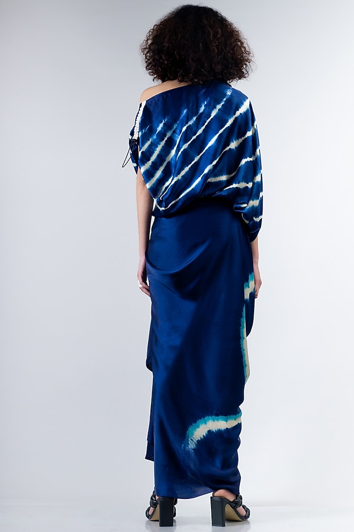 Blue Satin Gathered Cowl Skirt Set by Nupur Kanoi at Pernia's Pop Up Shop