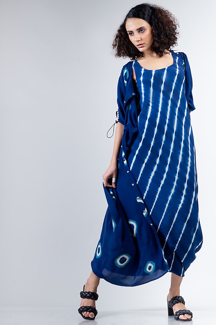 Blue Leheriya Sack Dress by Nupur Kanoi