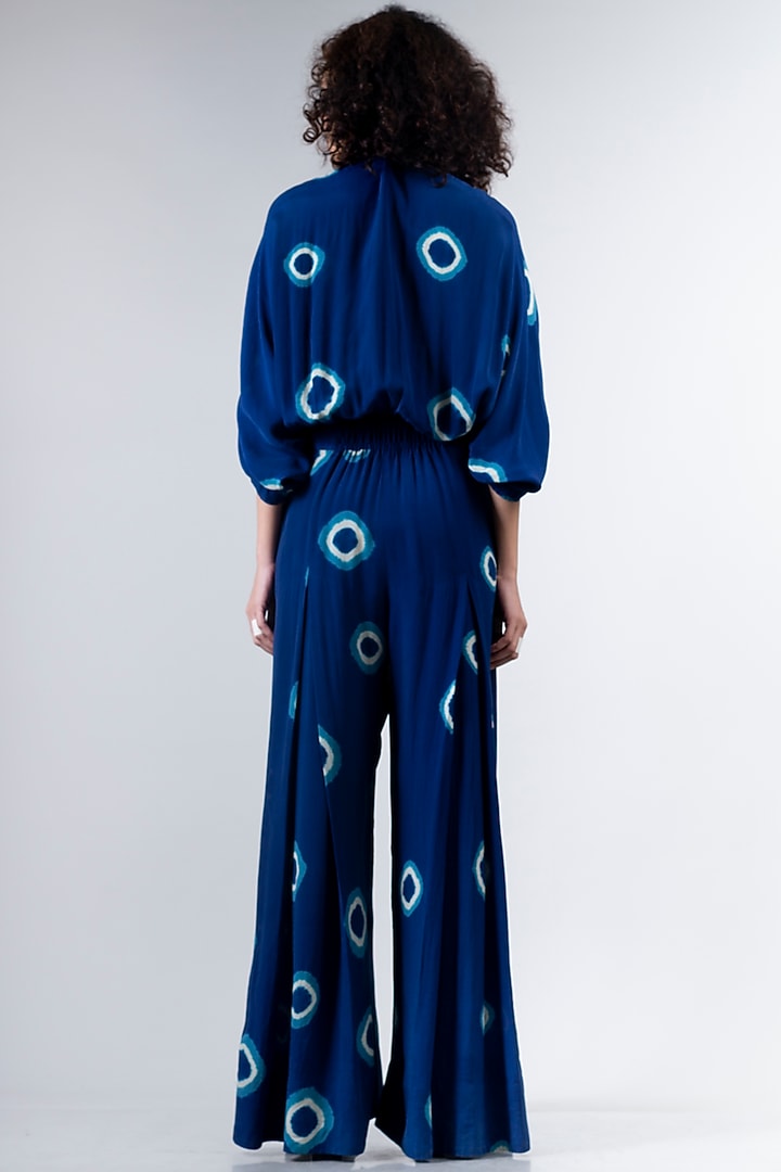Blue Gathered Kaftan Jumpsuit by Nupur Kanoi at Pernia's Pop Up Shop
