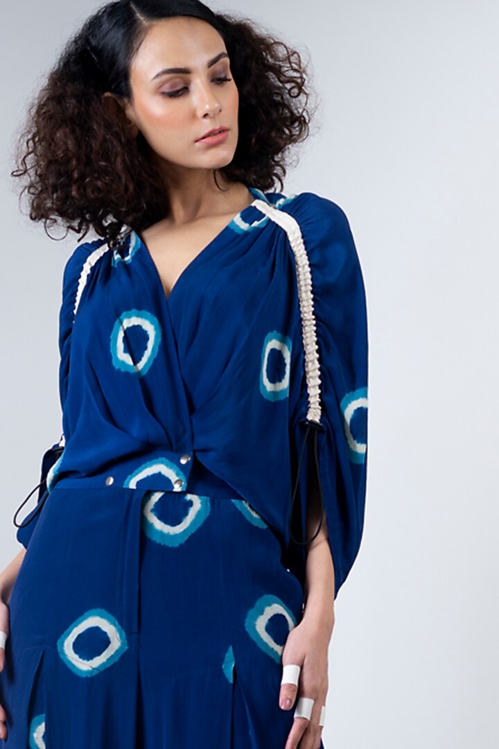 Blue Gathered Kaftan Jumpsuit by Nupur Kanoi at Pernia's Pop Up Shop