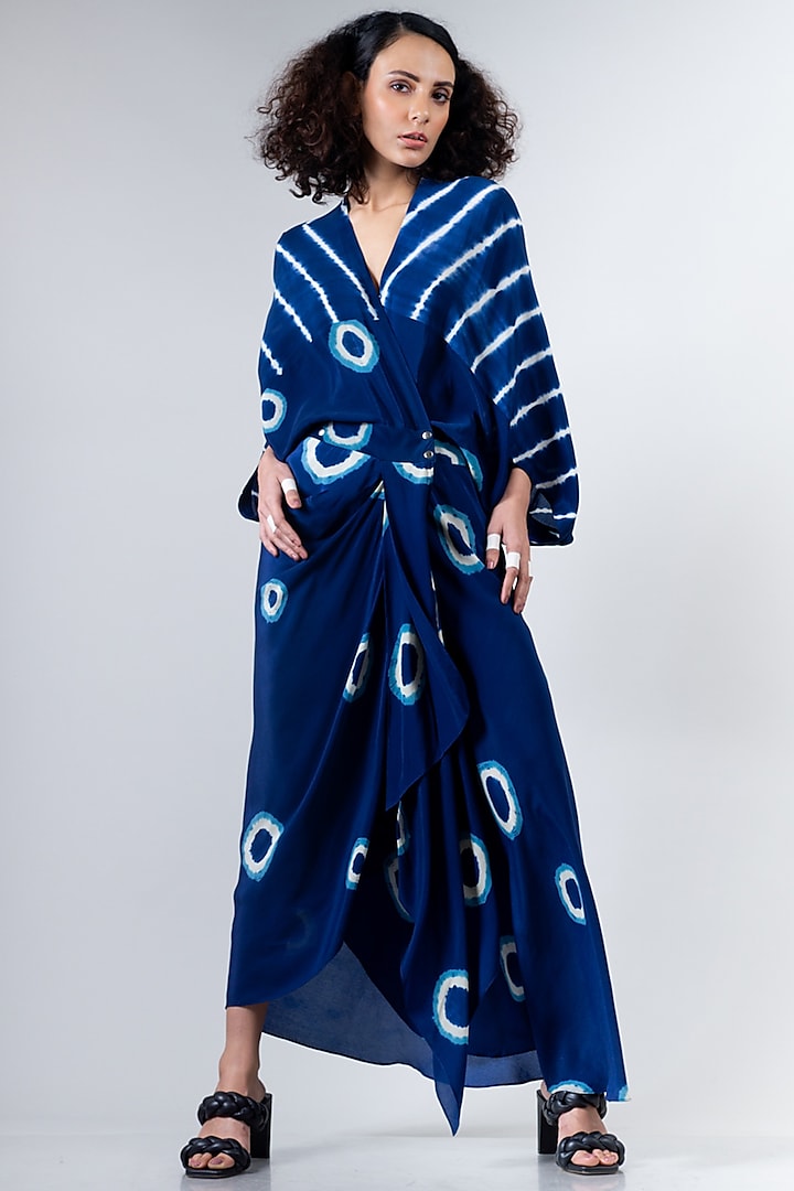 Blue Leheriya Kite Wrap Dress by Nupur Kanoi