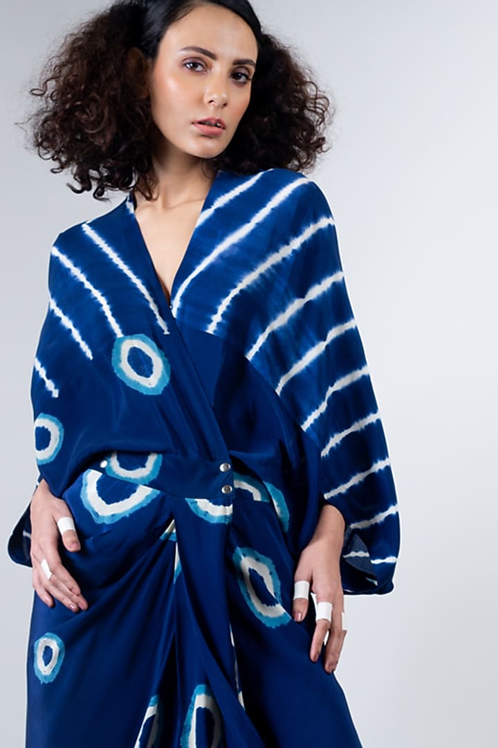 Blue Leheriya Kite Wrap Vacation Dress by Nupur Kanoi at Pernia's Pop Up Shop