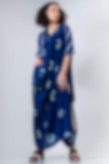 Blue Crepe Polka Dhoti Pant Saree Set by Nupur Kanoi at Pernia's Pop Up Shop