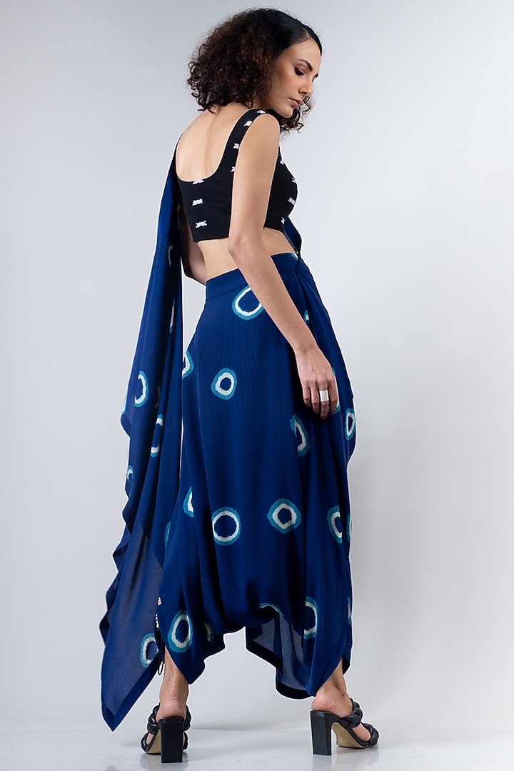 Blue & Black Crepe Tie & Dye Polka Dhoti Wedding Saree Set by Nupur Kanoi at Pernia's Pop Up Shop