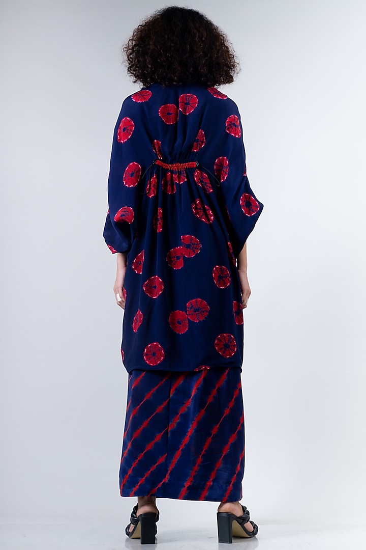 Blue & Red Crepe Shibori Cocktail Dress With Lungi by Nupur Kanoi at Pernia's Pop Up Shop