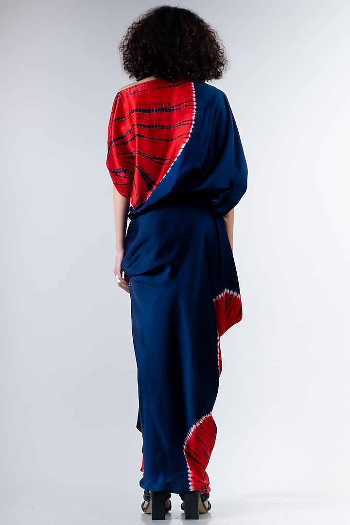 Blue & Red Satin Cowl Skirt Set by Nupur Kanoi at Pernia's Pop Up Shop