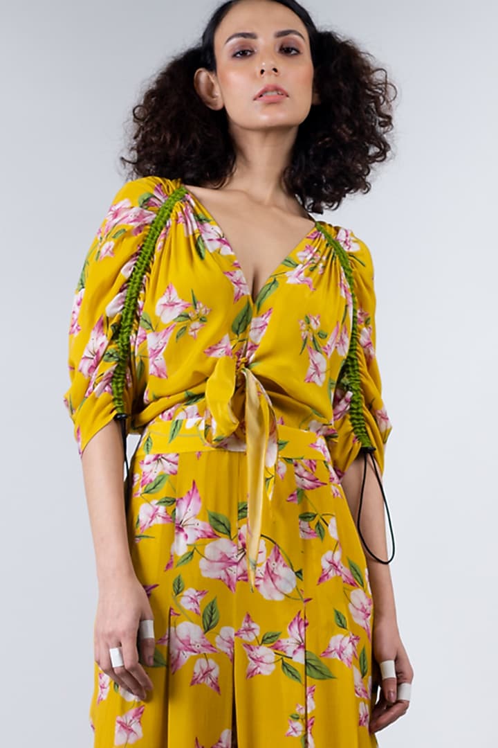 Yellow Printed Jumpsuit by Nupur Kanoi at Pernia's Pop Up Shop
