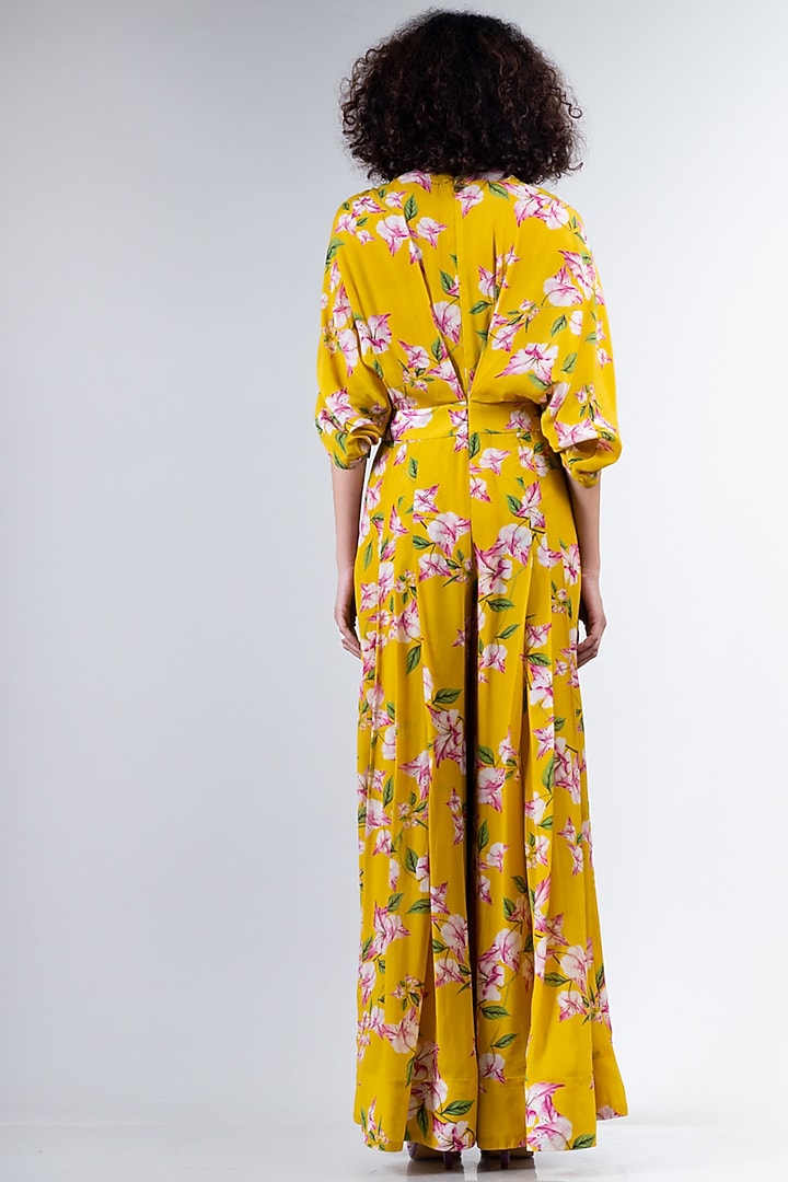 Yellow Floral Printed Jumpsuit by Nupur Kanoi at Pernia's Pop Up Shop