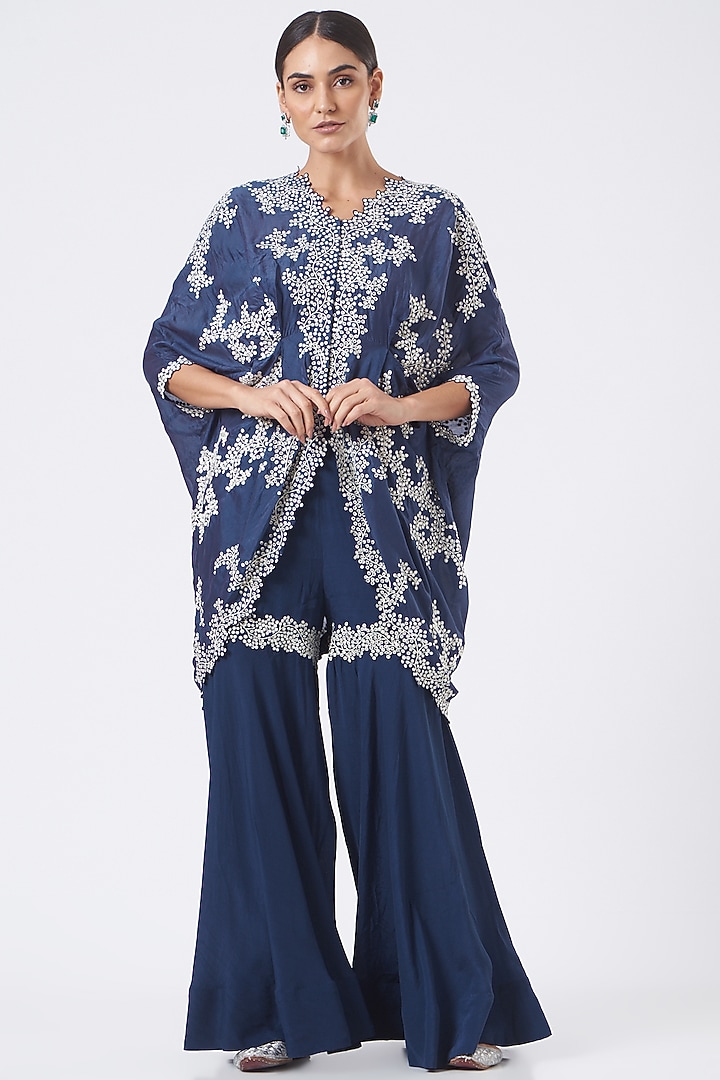 Blue Silk Embroidered Gharara Set by Nupur Kanoi at Pernia's Pop Up Shop