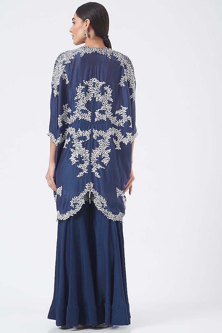 Blue Silk Embroidered Gharara Set by Nupur Kanoi at Pernia's Pop Up Shop