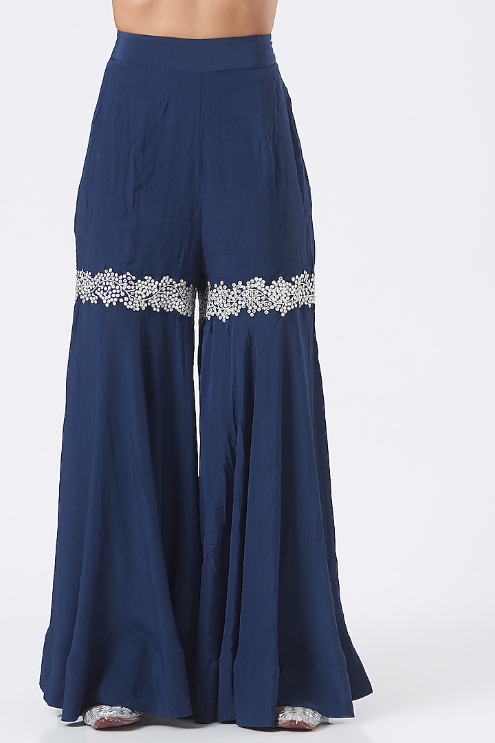 Blue Silk Embroidered Gharara Set by Nupur Kanoi at Pernia's Pop Up Shop