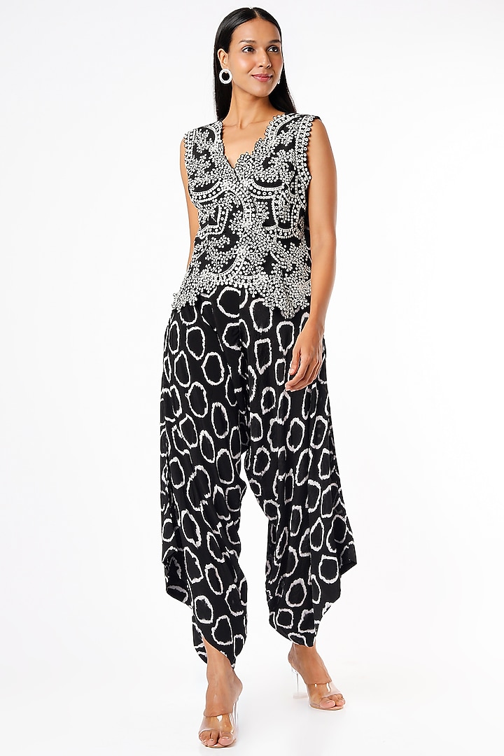 Black Bemberg Crepe Draped Pant Set by Nupur Kanoi at Pernia's Pop Up Shop