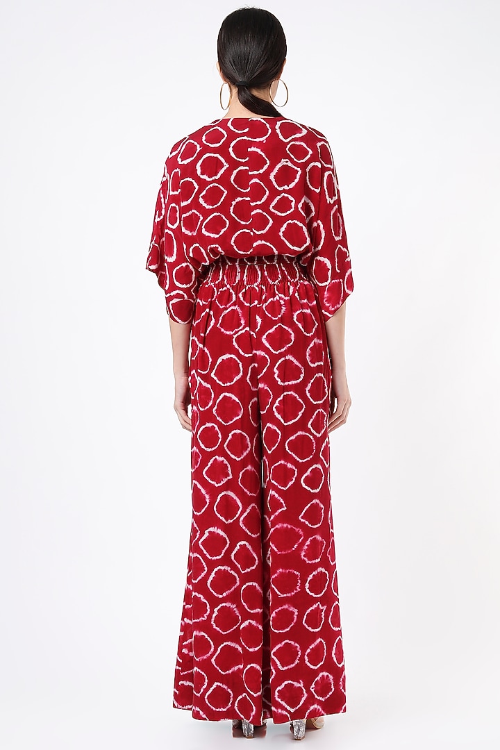 Burgundy Printed & Embroidered Kaftan Set by Nupur Kanoi at Pernia's Pop Up Shop