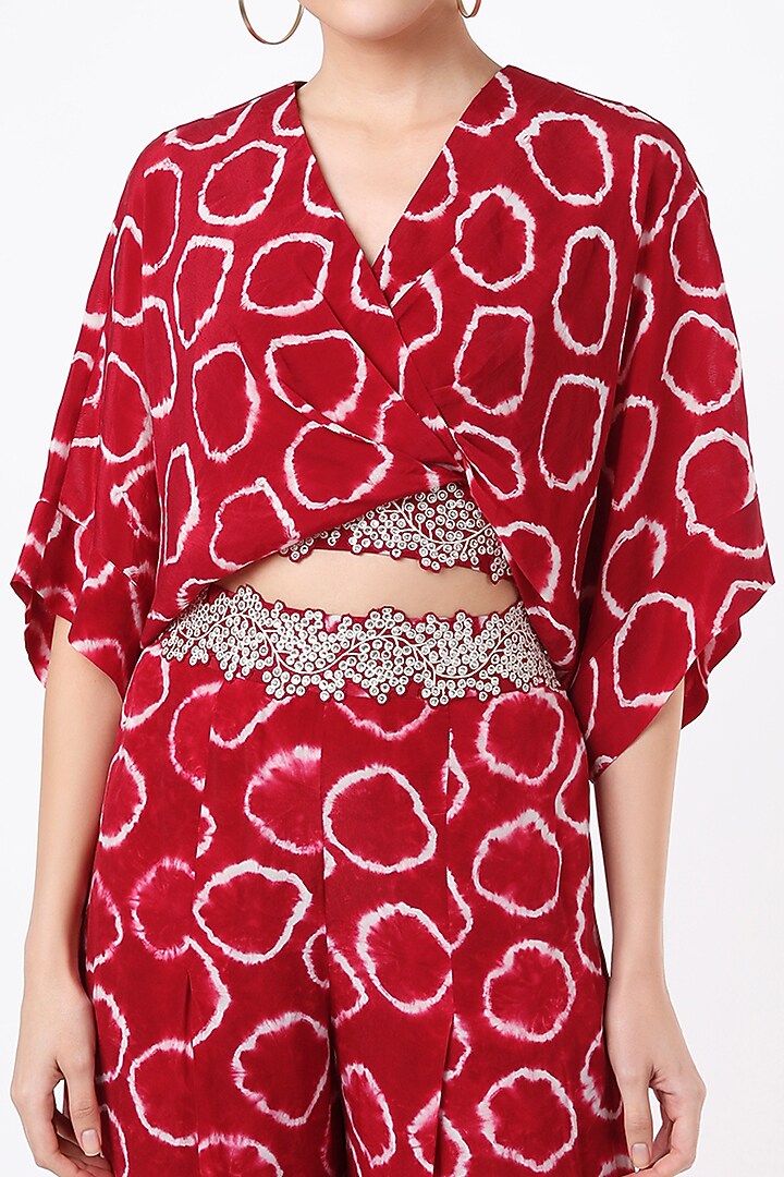 Burgundy Printed & Embroidered Kaftan Set by Nupur Kanoi at Pernia's Pop Up Shop