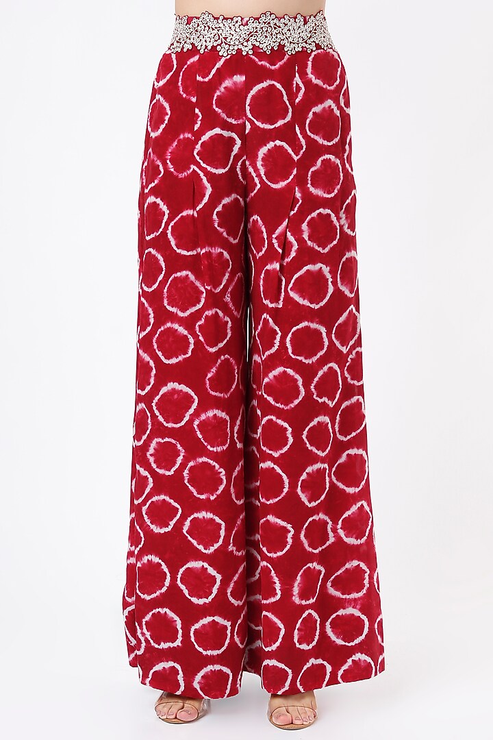 Burgundy Printed & Embroidered Kaftan Set by Nupur Kanoi at Pernia's Pop Up Shop