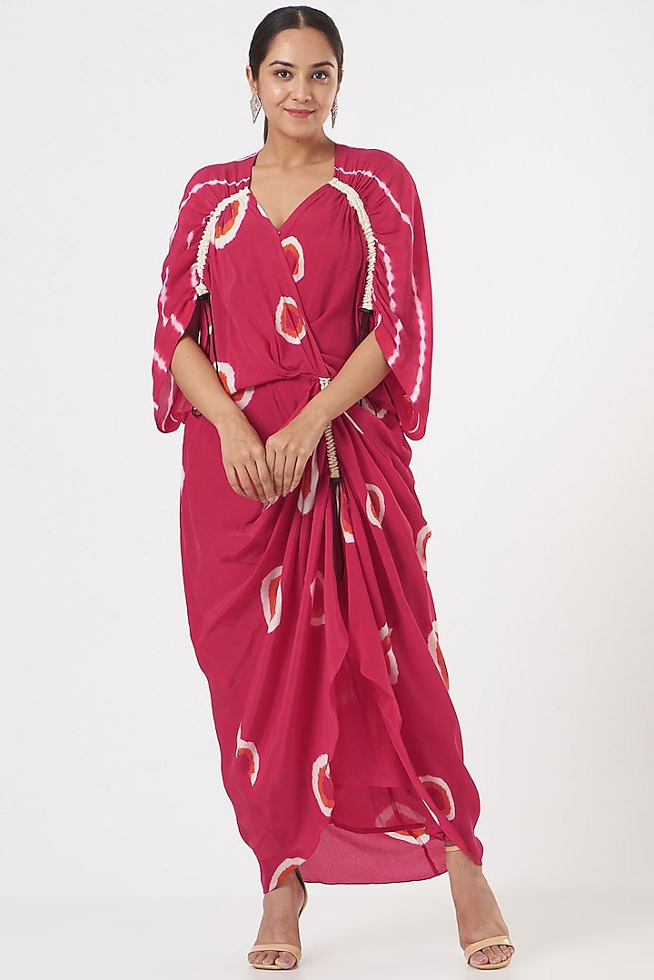 Red Bandhani Print Wrap Dress by Nupur Kanoi at Pernia's Pop Up Shop