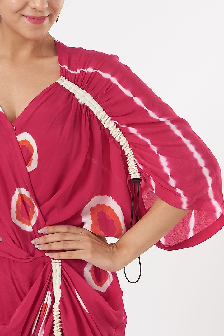Red Bandhani Print Wrap Vacation Dress by Nupur Kanoi at Pernia's Pop Up Shop