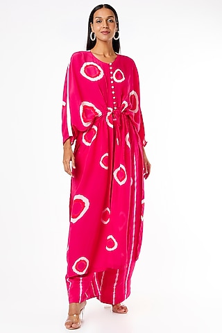 Rani Pink Crepe Printed Kaftan Set by Nupur Kanoi