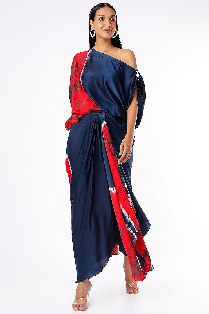 Blue & Red Crepe Printed Skirt Set by Nupur Kanoi at Pernia's Pop Up Shop