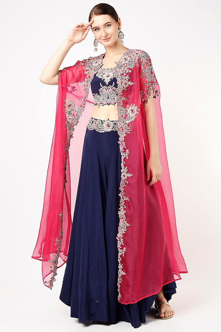 Blue Sharara Set In Crepe by Nupur Kanoi