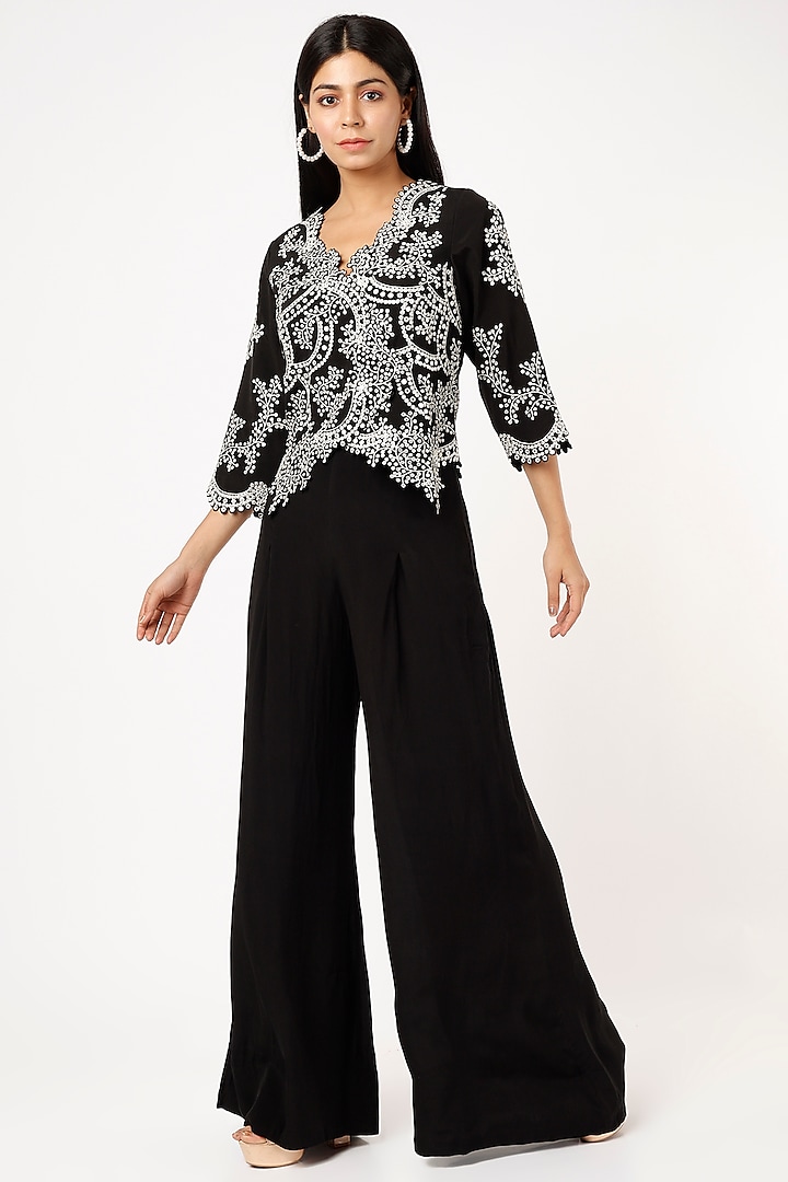 Black Crepe Pant Set by Nupur Kanoi at Pernia's Pop Up Shop