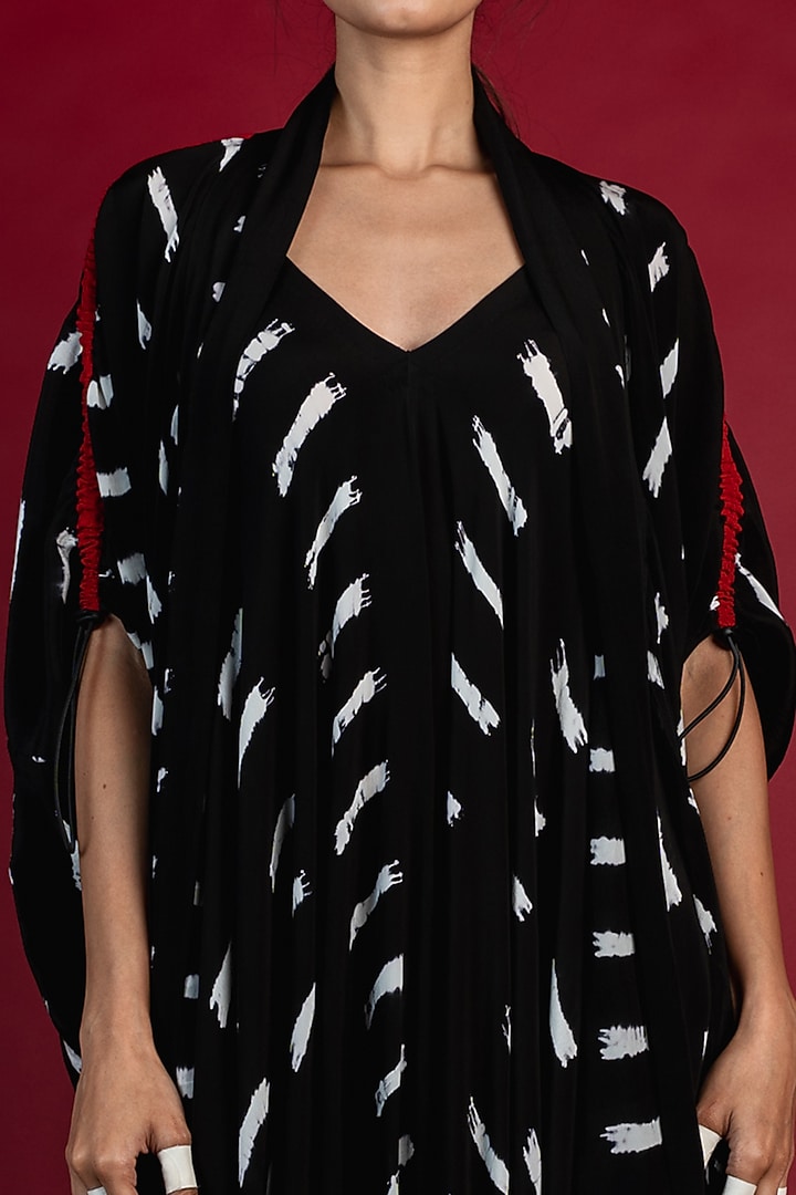 Black Crepe Jumpsuit With Tail Coat by Nupur Kanoi at Pernia's Pop Up Shop