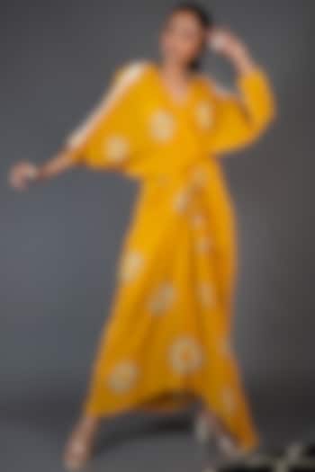 Mustard & Grey Crepe Printed Dress by Nupur Kanoi