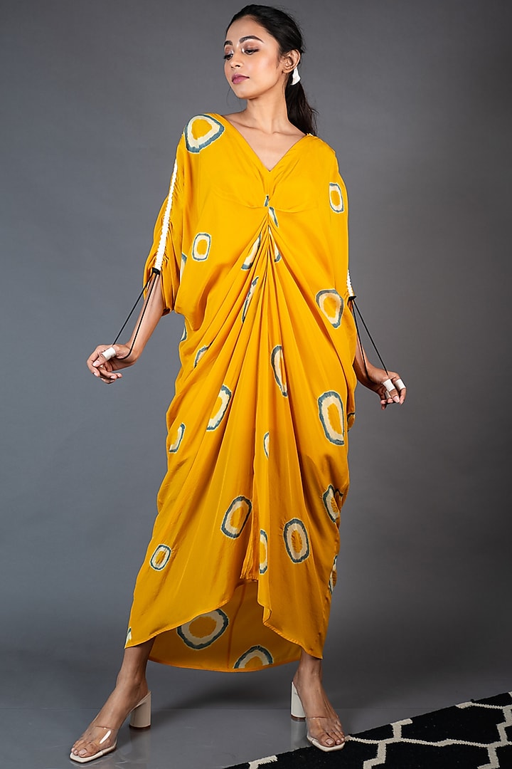 Mustard & Grey Crepe Rekha Dress by Nupur Kanoi