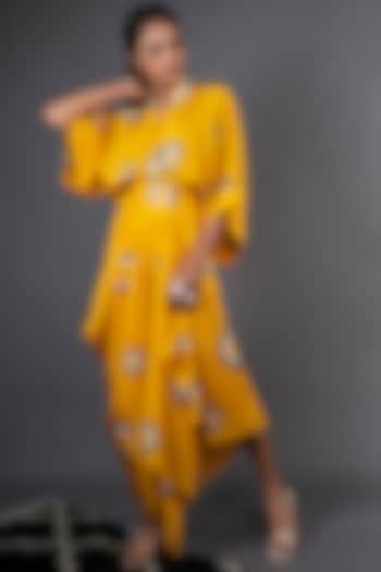 Mustard & Grey Habutai Silk Dress by Nupur Kanoi
