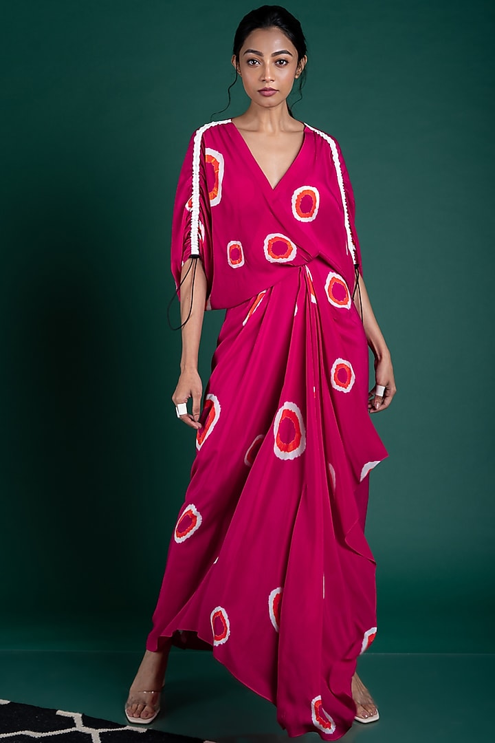 Rani Pink & Orange Printed Dress by Nupur Kanoi