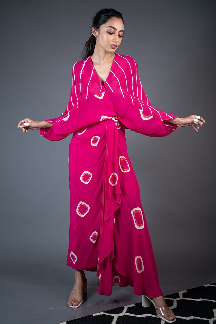 Rani Pink Printed Wrap Dress by Nupur Kanoi