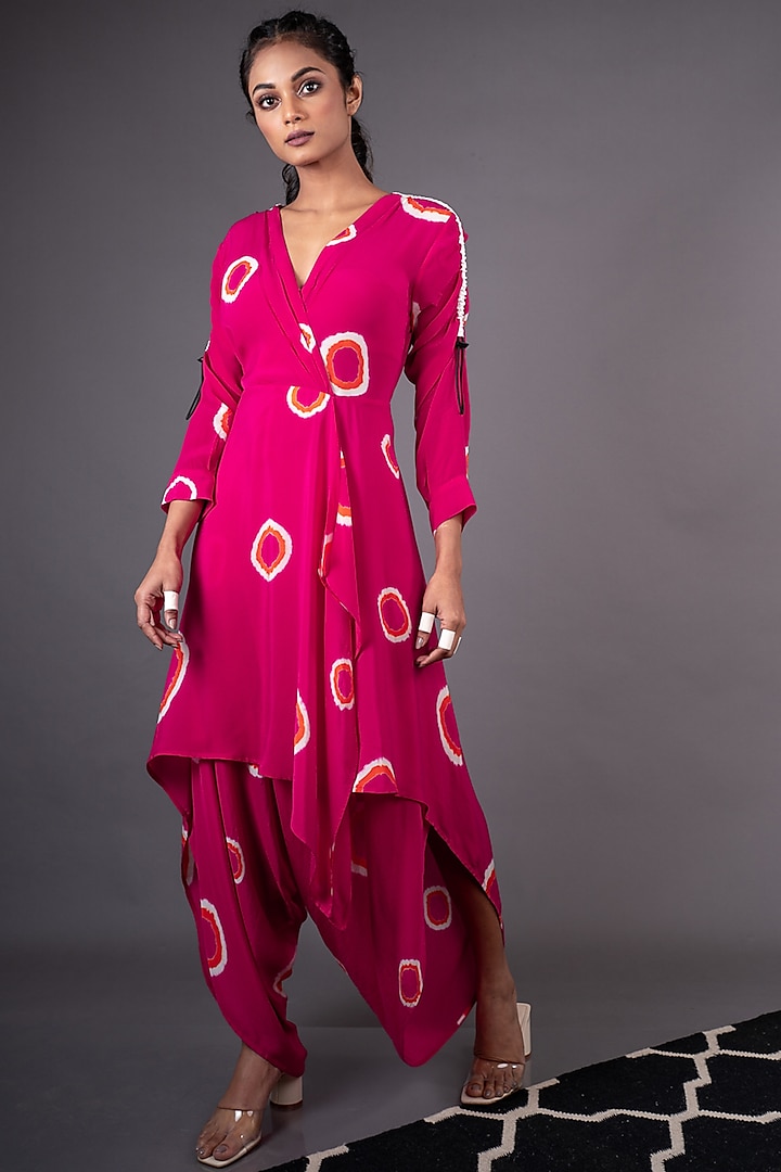 Rani Pink Printed Wrapped Dhoti Jumpsuit by Nupur Kanoi