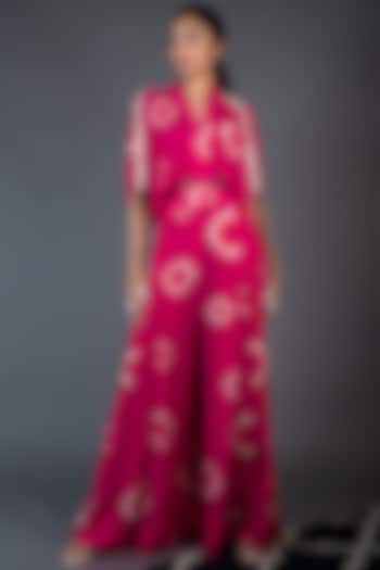 Rani Pink Printed Box-Pleated Kaftan Jumpsuit by Nupur Kanoi