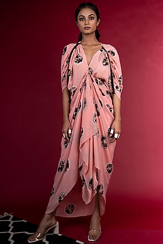 Old Rose Crepe Shibori Printed Maxi Dress by Nupur Kanoi