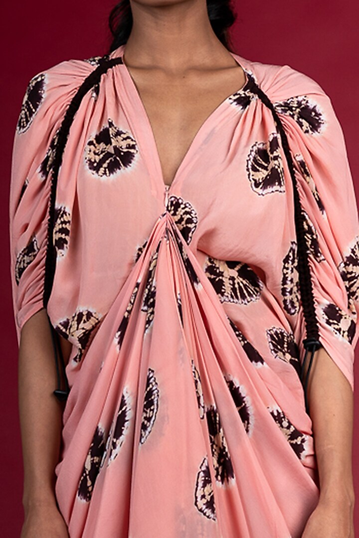 Old Rose Crepe Shibori Printed Maxi Vacation Dress by Nupur Kanoi at Pernia's Pop Up Shop