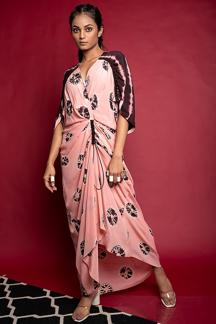 Old Rose Printed Gathered Dress by Nupur Kanoi