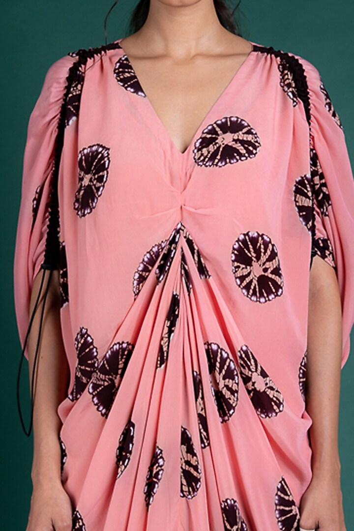 Old Rose Crepe Shibori Printed Maxi Vacation Dress by Nupur Kanoi at Pernia's Pop Up Shop