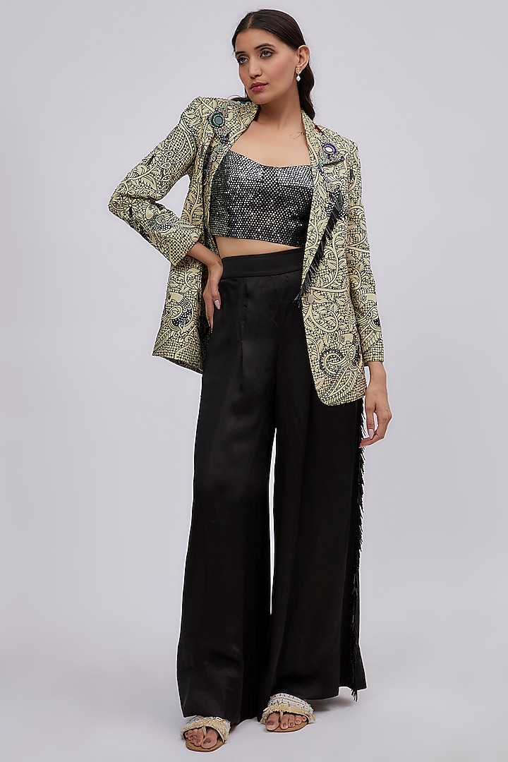 Coconut Silk & Satin Printed Blazer Set by Nupur Kanoi
