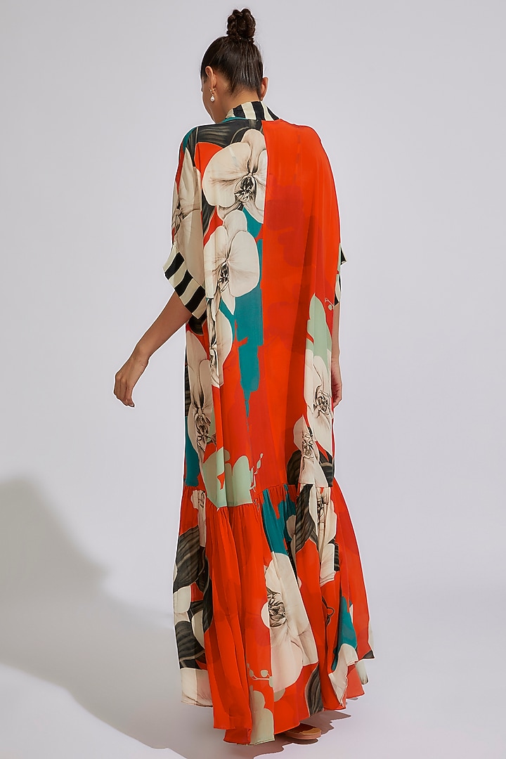 Tangerine Crepe Digital Printed Jacket Set by Nupur Kanoi at Pernia's Pop Up Shop