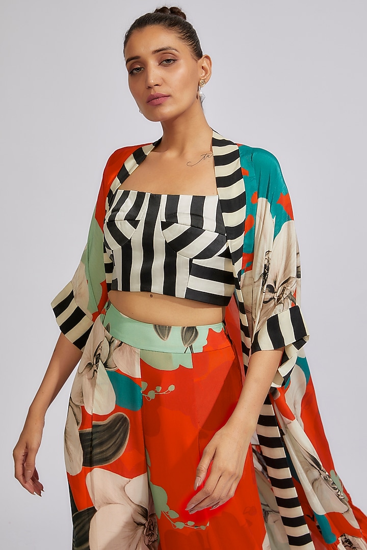 Tangerine Crepe Digital Printed Jacket Set by Nupur Kanoi at Pernia's Pop Up Shop