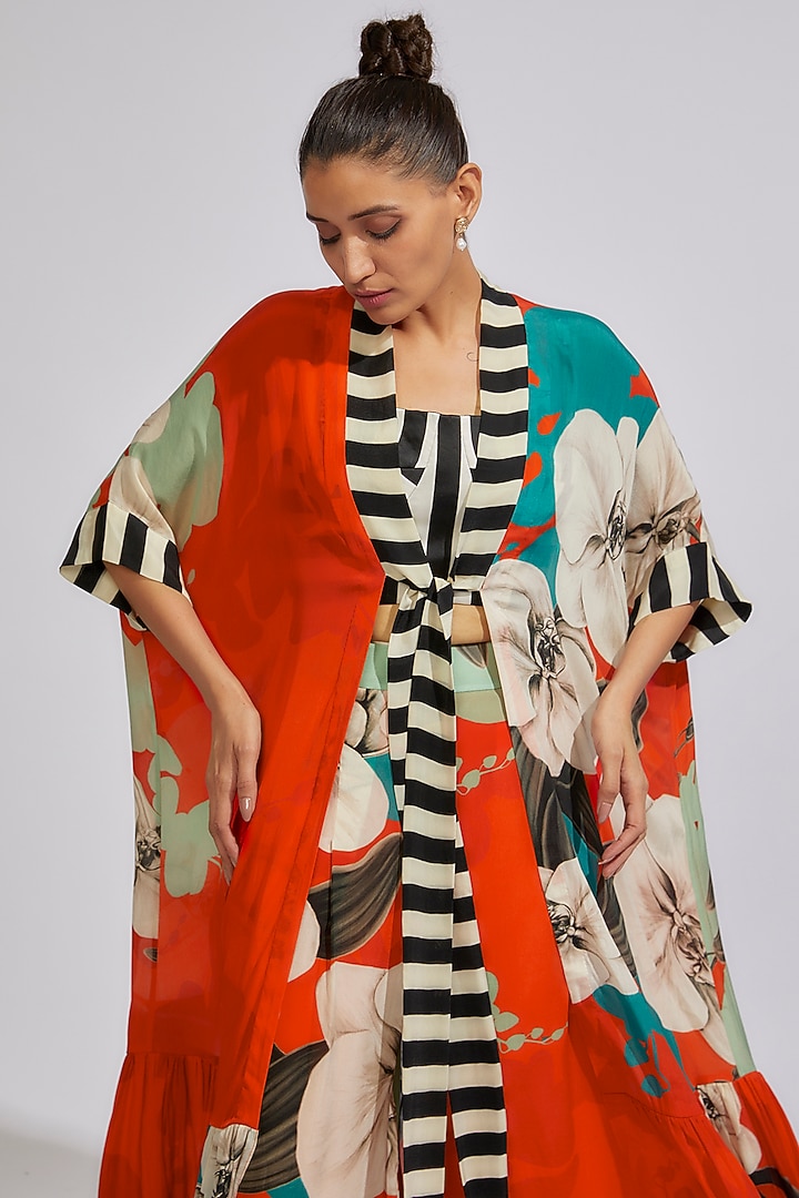 Tangerine Crepe Digital Printed Jacket Set by Nupur Kanoi at Pernia's Pop Up Shop