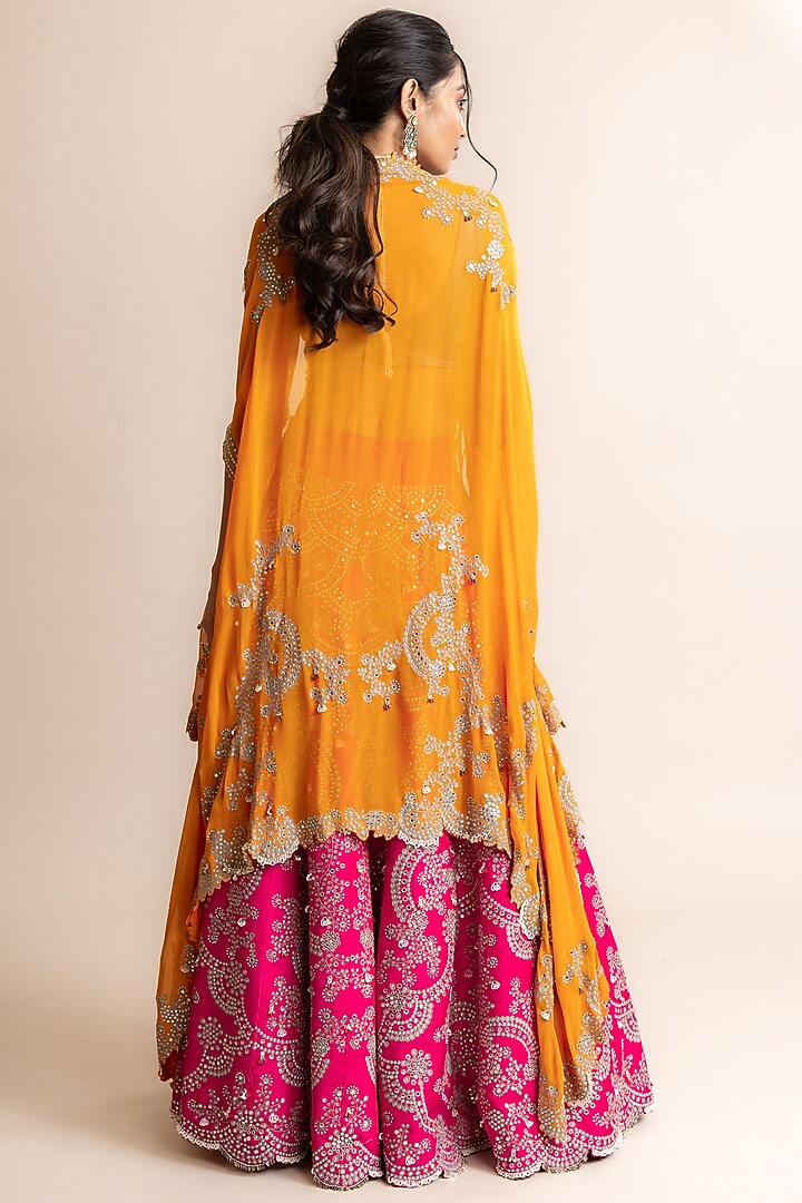 Fuchsia Crepe Hand Embroidered Jacket Bridal Lehenga Set by Nupur Kanoi at Pernia's Pop Up Shop