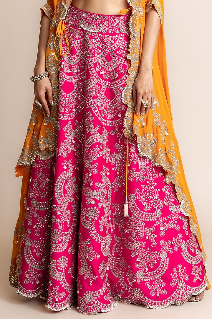 Fuchsia Crepe Hand Embroidered Jacket Bridal Lehenga Set by Nupur Kanoi at Pernia's Pop Up Shop