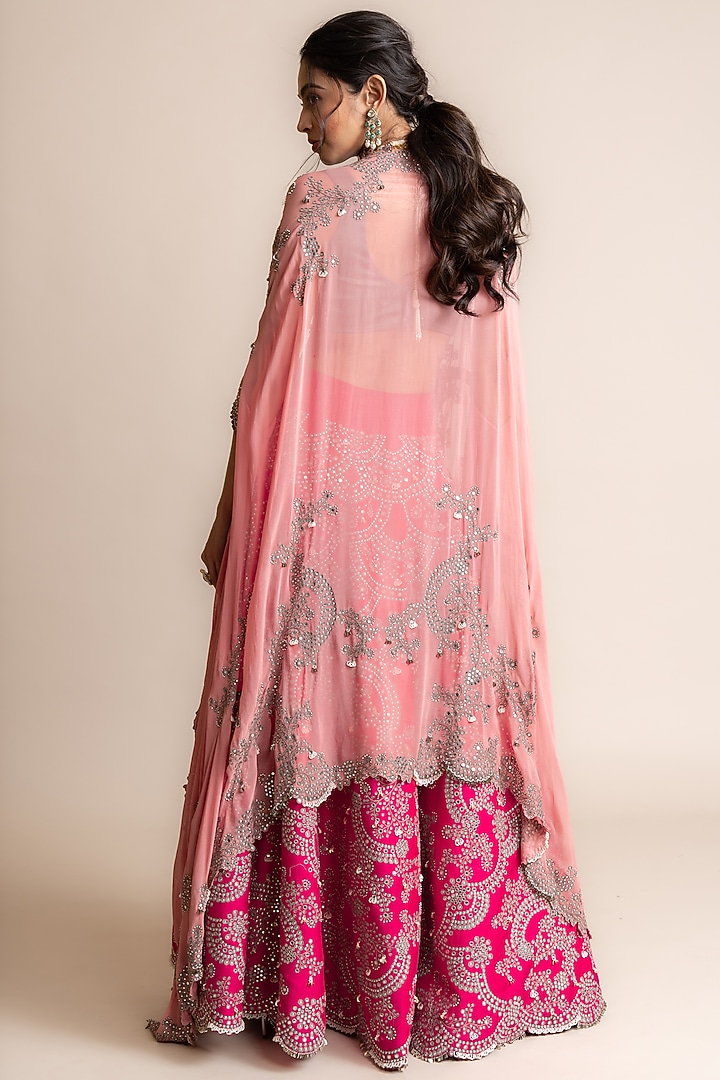 Fuchsia Crepe Hand Embroidered Jacket Bridal Lehenga Set by Nupur Kanoi at Pernia's Pop Up Shop