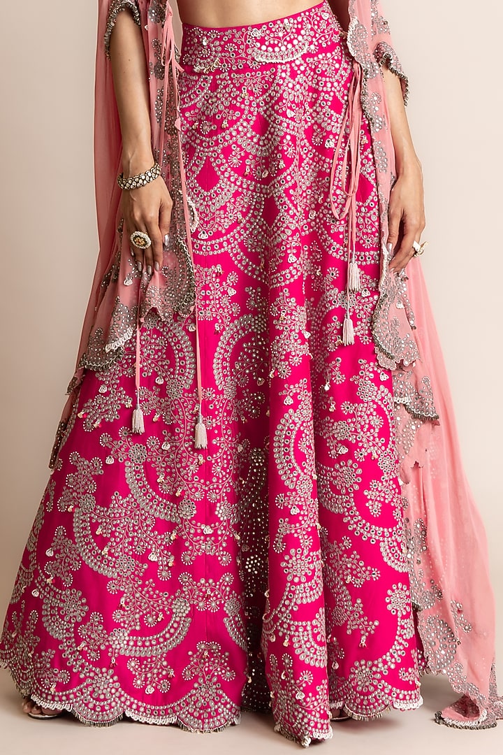 Fuchsia Crepe Hand Embroidered Jacket Bridal Lehenga Set by Nupur Kanoi at Pernia's Pop Up Shop