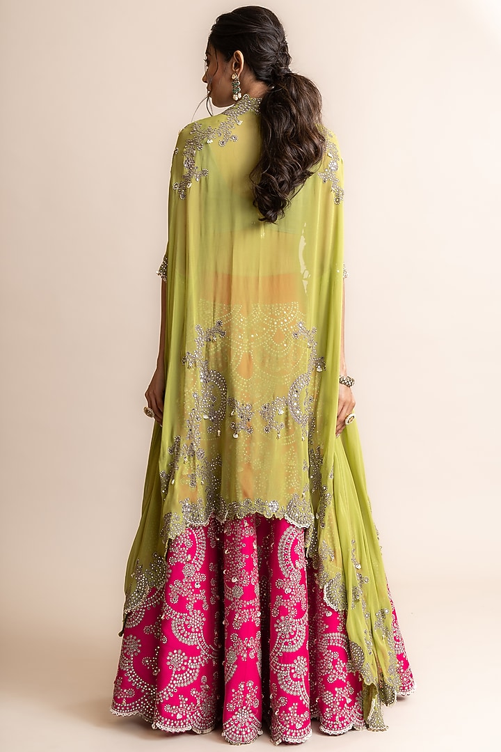 Fuchsia Crepe Hand Embroidered Jacket Bridal Lehenga Set by Nupur Kanoi at Pernia's Pop Up Shop
