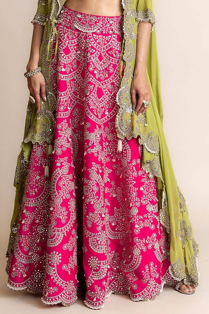 Fuchsia Crepe Hand Embroidered Jacket Bridal Lehenga Set by Nupur Kanoi at Pernia's Pop Up Shop