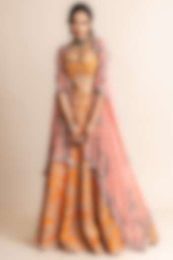 Orange Crepe Hand Embroidered Jacket Bridal Lehenga Set by Nupur Kanoi at Pernia's Pop Up Shop