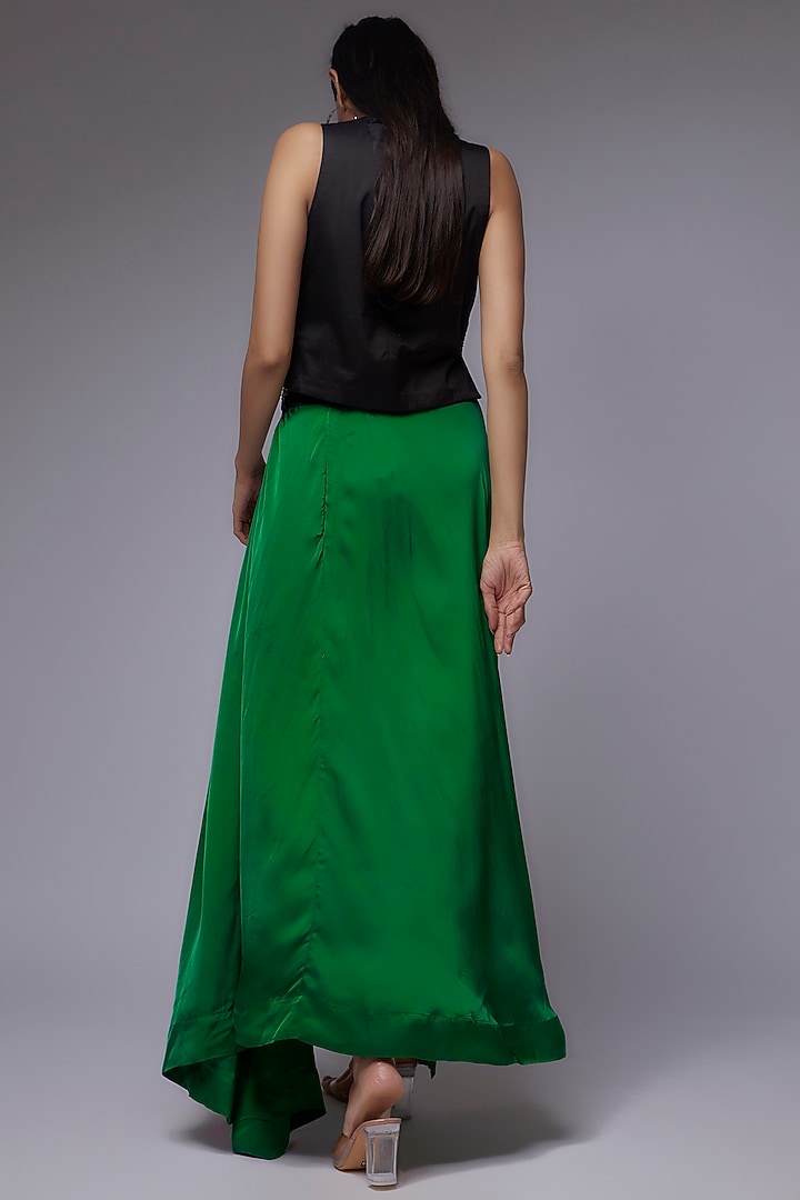 Green Crepe & Satin Skirt Set by Nupur Kanoi at Pernia's Pop Up Shop